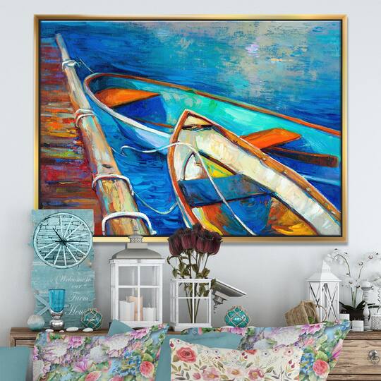 Designart - Boats and Pier in Blue Shade